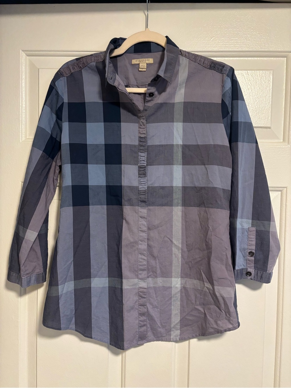Burberry Brit Women’s Plaid Button-Down Shirt - Slate Blue and Navy